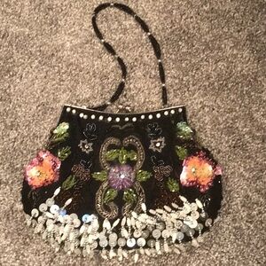Embellished Black Floral Women's Bag